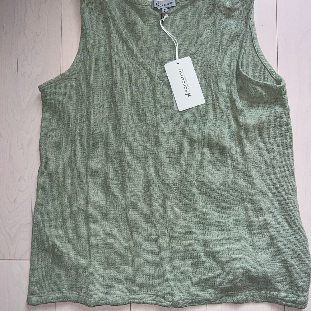 Green Ribbed Sleeveless Tank Top